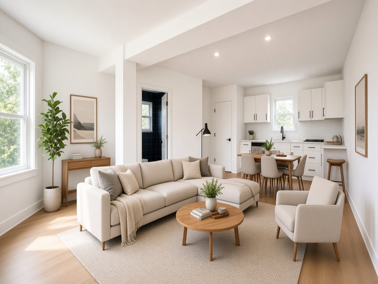 Same room virtually staged in a modern style